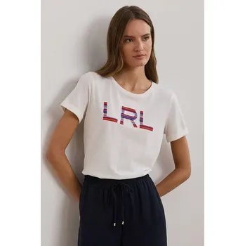 Bavlněné tričko Lauren Ralph Lauren bílá barva, 200957668 00X, vel. XS