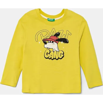 Dětské bavlněné tričko s dlouhým rukávem United Colors of Benetton žlutá barva, s potiskem, 35RYG10I6 35RYG10I6.P.Seasonal 11X, vel. 82