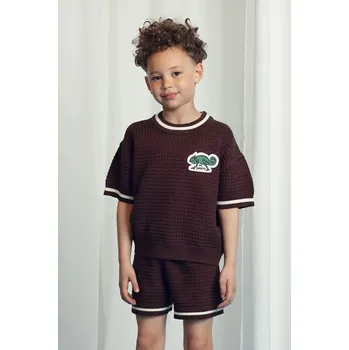 Dětské bavlněné tričko Mini Rodini Lizard hnědá barva, s aplikací, 2521014616 88X, vel. 140-146