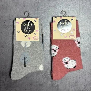 Dámské ponožky Dámské teplé ponožky s obrázky růžové/ovečka, šedé/lísteček 2 páry 37714 - 39-42 | P699743