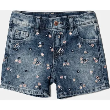 Chlapecké kraťasy Dětské riflové kraťasy Guess modrá barva, s aplikací, K5RD00 D45E0 K5RD00.D45E0.PPYA 55X, vel. 118-122