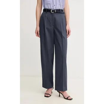 Dámské kalhoty Kalhoty Calvin Klein dámské, tmavomodrá barva, jednoduché, high waist, LV044B675G 59X, vel. M