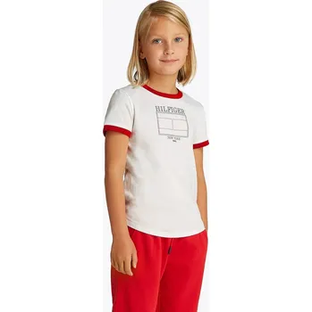 Chlapecké tričko Dětské bavlněné tričko Tommy Hilfiger KG0KG08528.128.176.PPYA bílá 00X, vel. 164