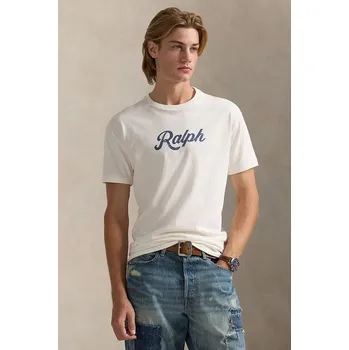 Bavlněné tričko Polo Ralph Lauren pánské, bílá barva, s potiskem, 710936401 00X, vel. XL