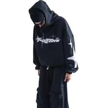 Pánská mikina Pánská mikina s kapucí a nápisem Jednobarevná mikina z bavlny a polyesteru v různých barvách Stylová mikina pro moderní muže černá XS