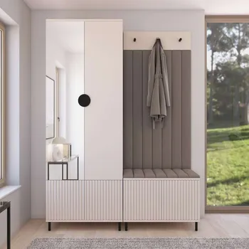 Předsíňová stěna Předsíňová stěna Rayo 1 se zrcadlem na nožkách Barva čalounění: Světle hnědá - Trinity 06