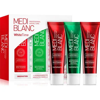 zubní pasta MEDIBLANC Sada bělicích past na zuby Whitetime + 2 měsíce na vrácení zboží