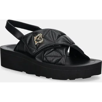 Dámské sandále Kožené sandály Love Moschino dámské, černá barva, na platformě, JA16044I1MIE0000 99X, EUR 39