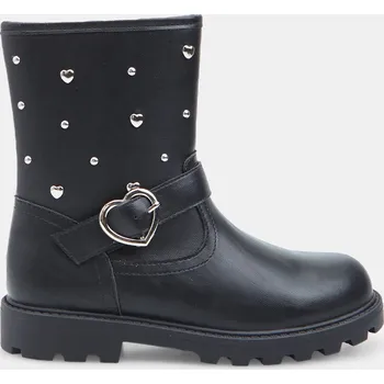 Dívčí obuv Baťa dívčí boty na motorku s přezkou a ozdobami černé, vel. 37