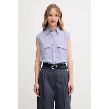 Pánská košile Bavlněná košile Calvin Klein fialová barva, regular, s klasickým límcem, K20K208224 04X, vel. 36