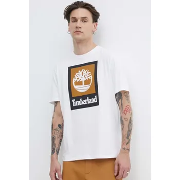 Pánské tričko Bavlněné tričko Timberland bílá barva, s potiskem, TB0A5QS21001 00X, vel. S