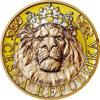 Sběratelství Česká Mincovna Stříbrná mince 1 oz Český lev 2022 Duálně zlacený 31.1 g