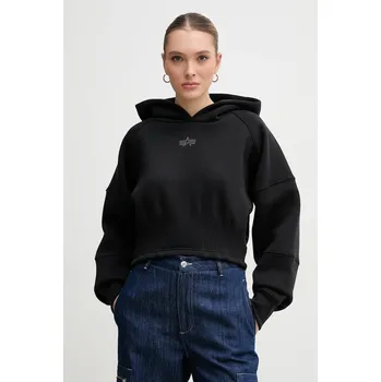 Pánská mikina Mikina Alpha Industries dámská, černá barva, s kapucí, s potiskem, 148041 99X, vel. XS