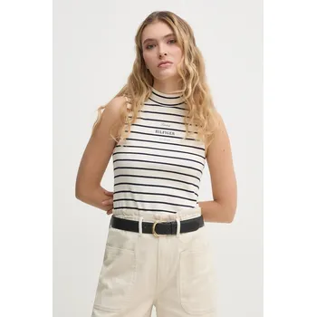 Bavlněný top Tommy Hilfiger béžová barva, s pologolfem, WW0WW44573 01X, vel. L