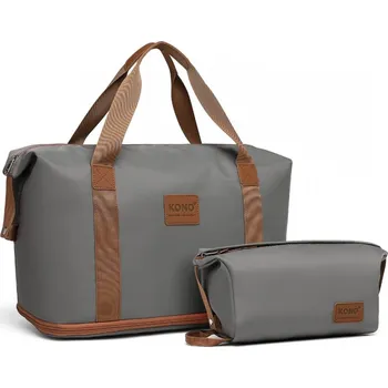 KONO set variabilní cestovní taška a kosmetická taštička - šedo hnědá- 26L
