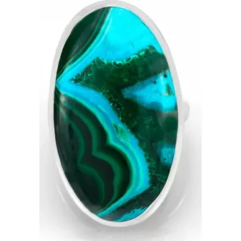 Prsten Velký stříbrný prsten (Ag 925/1000) s chryzokolem v malachitu QA, vel. kamene cca 36 x 20 mm, krásné probarvení, STŘEDNÍ VELIKOST 57/58 (CHLM1143R)