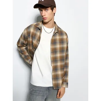 Pánská košile Kostkovaná košile - L - House - béžová - 626IL-08X