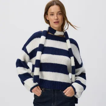 Dámský svetr Reserved - Svetr se šálem - tmavomodrá - 460HI-59M - 460HI-59M-S