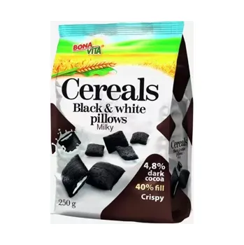 Cereální polštářky Black white pillows s mléčnou náplní 250 g