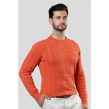 Pánský svetr SVETR GANT COTTON CABLE C-NECK DEEP ORANGE