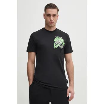 Bavlněné tričko PLEIN SPORT černá barva, s potiskem, SAEC MTK8014 STE001N SAEC.MTK8014.STE001N 99X, vel. M