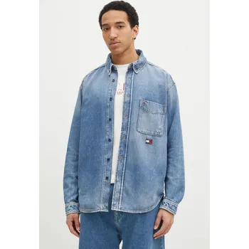 Pánská košile Džínová košile Tommy Jeans pánská, modrá barva, relaxed, s límečkem button-down, DM0DM20650 55J, vel. L