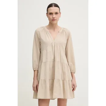 Dámské šaty Bavlněné šaty Dkny béžová barva, mini, DJ4D9021 80X, vel. S