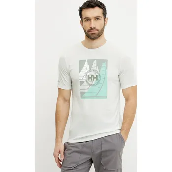 Pánské tričko Sportovní triko Helly Hansen Race Graphic zelená barva, s potiskem, 34419 07X, vel. S