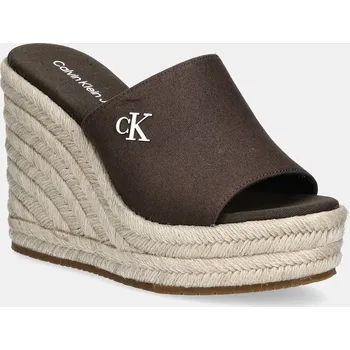 Dámské pantofle Pantofle Calvin Klein Jeans WEDGE ROPE SLIDE MG dámské, hnědá barva, na klínku, YW0YW01699 88X, EUR 40