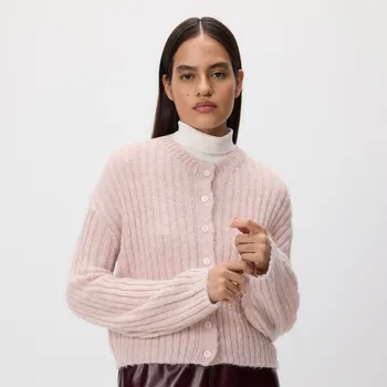 Dámský svetr Reserved - Ozdobně pletený kardigan - pudrově růžová - 242GV-39X - 242GV-39X-XL