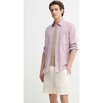 Pánská košile Košile s příměsí lnu Samsoe Samsoe LIAM růžová barva, regular, s klasickým límcem, M22100012 34X, vel. L