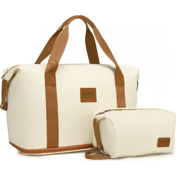 KONO set variabilní cestovní taška a kosmetická taštička - béžovo hnědá - 26L