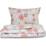 Bavlněné vánoční povlečení EXCLUSIVE 70x90, 140x220 Vločky červenošedé