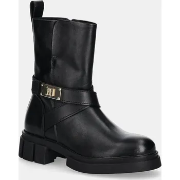 Dámské kozačky Kožené kotníkové boty Tommy Hilfiger BIKER LEATHER FW0FW08313 černá 99X, EUR 39