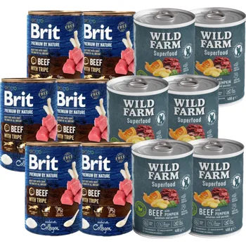 Brit Premium by Nature Beef with Tripe 6x400g + Wild Farm Superfood Beef 6x400g