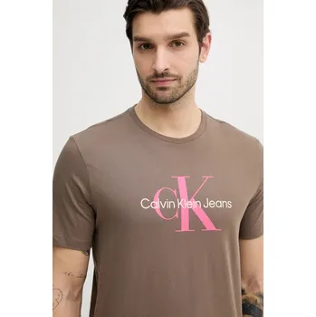 Pánské oblečení Bavlněné tričko Calvin Klein Jeans LV040EM286 hnědá 84X, vel. M