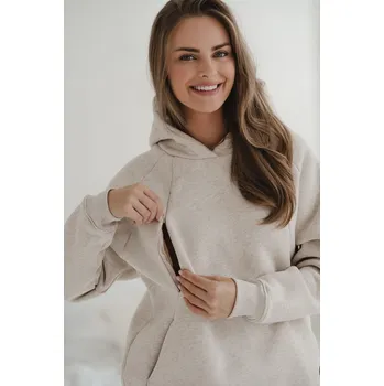 Těhotenská mikina Zateplená těhotenská a kojicí mikina Motherhood 3v1 – Latte Melange, bavlna Velikost: XL