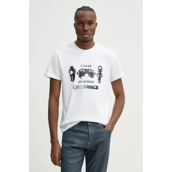 Pánské tričko Bavlněné tričko G-Star bílá barva, s potiskem, D25143-C336 D25143.C336 00X, vel. M