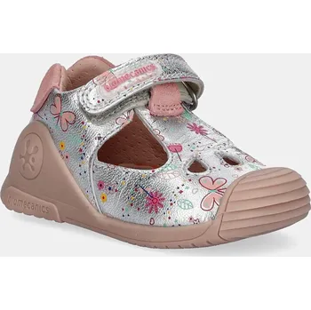 Dívčí obuv Dětské kožené sandály Biomecanics stříbrná barva, 252102 SLV, EUR 22