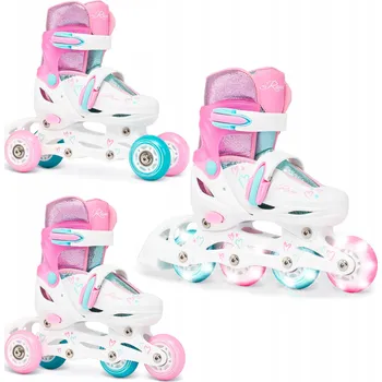 Kolečkové brusle Brusle 3v1 Raven Loret Glitter White/Mint/Pink svítící kola LED Velikost bruslí: EU 30-33