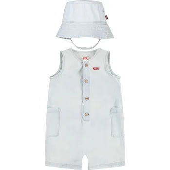 Dupačky Dětské bavlněné dupačky Levi's LVB DENIM ROMPER & BUCKET HAT 6EK229 modrá 05X, vel. 98