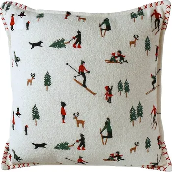 Polštář Blancheporte Polštářek s výšivkou lyžařů režná/červená/zelená