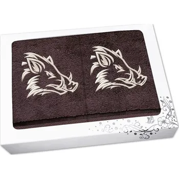 Ručník Dárková sada ručník + osuška pro myslivce Kanec hlava hnědá