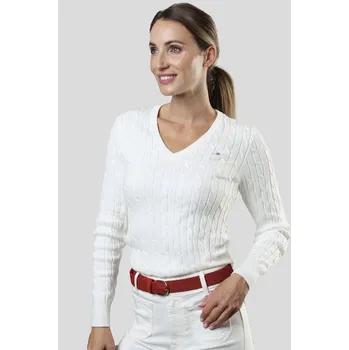 Dámský svetr SVETR GANT STRETCH COTTON CABLE V-NECK EGGSHELL