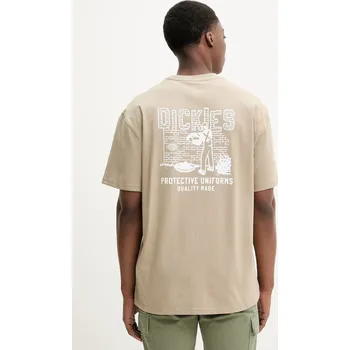 Bavlněné tričko Dickies béžová barva, s potiskem, DK0A4Z8R0DS1 80X, vel. S