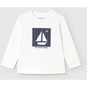 Dětské bavlněné tričko s dlouhým rukávem Mayoral 1068.3F.Baby.PPYA bílá 00X, vel. 68