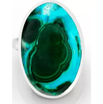Prsten Velký stříbrný prsten (Ag 925/1000) s chryzokolem v malachitu QA, vel. kamene cca 30 x 20 mm, krásné probarvení, STŘEDNÍ VELIKOST 57/58 (CHLM9728R)