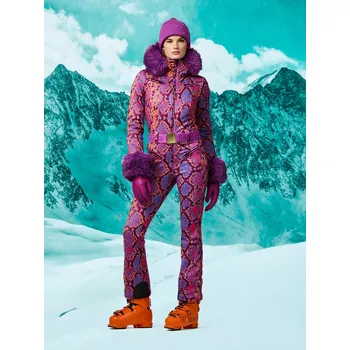 dívčí zimní kombinéza Dámská lyžařská kombinéza Goldbergh Zafira Faux Fur Snake Pink