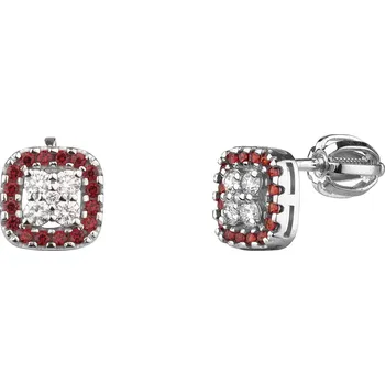 Náušnice Zlaté náušnice z bílého zlata s českým granátem a diamantem - čtverec Zapínání: balonek