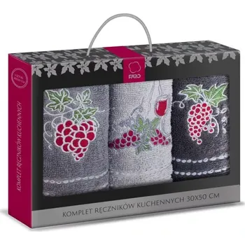 Utěrka FARO Dárkové balení 3 ks froté ručníků s výšivkou Víno Bavlna - Froté, 30/50 cm